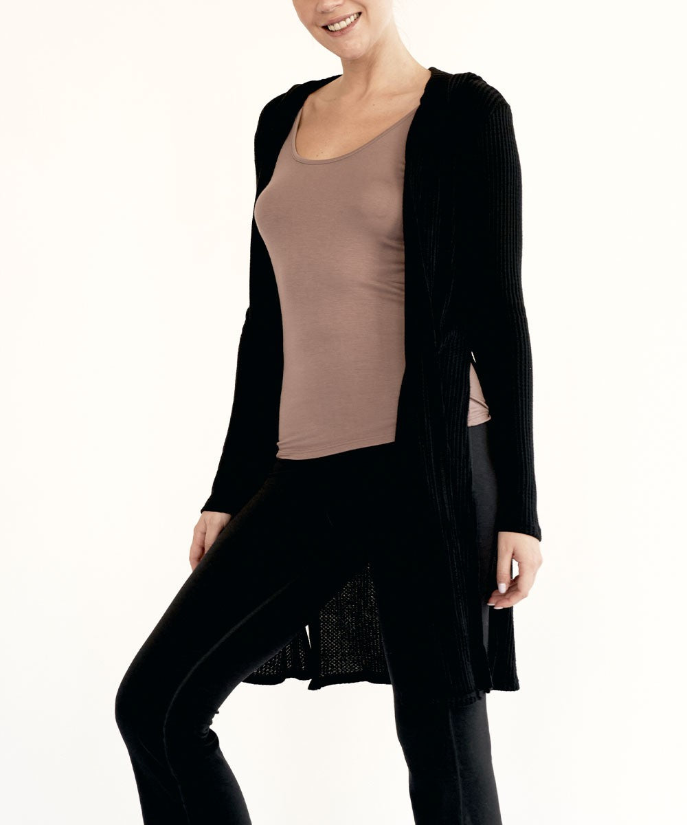 Bamboo Waffle Slim Cardigan With A Hoodie