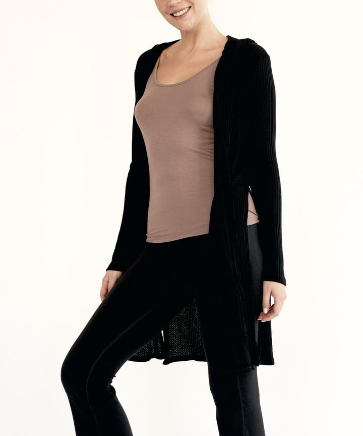 Bamboo Waffle Slim Cardigan With A Hoodie