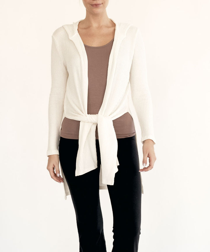 Bamboo Waffle Slim Cardigan With A Hoodie