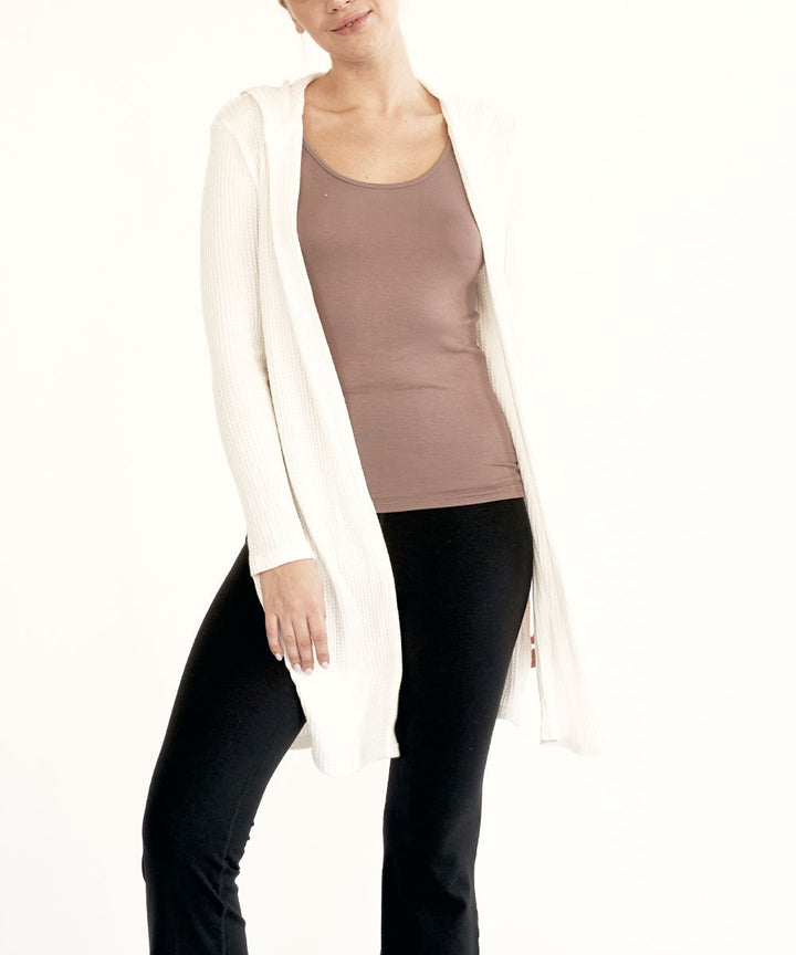 Bamboo Waffle Slim Cardigan With A Hoodie
