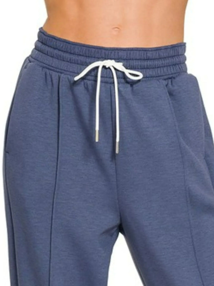 Blue Indigo Zenana Drawstring Scuba Sweatpants With Pockets 1