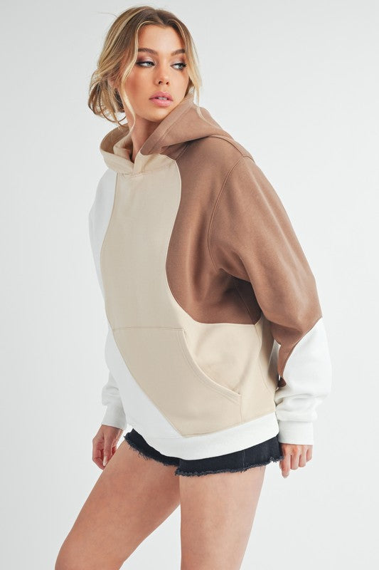 Aemi Co Color Block Hoodie With Kangaroo Pocket