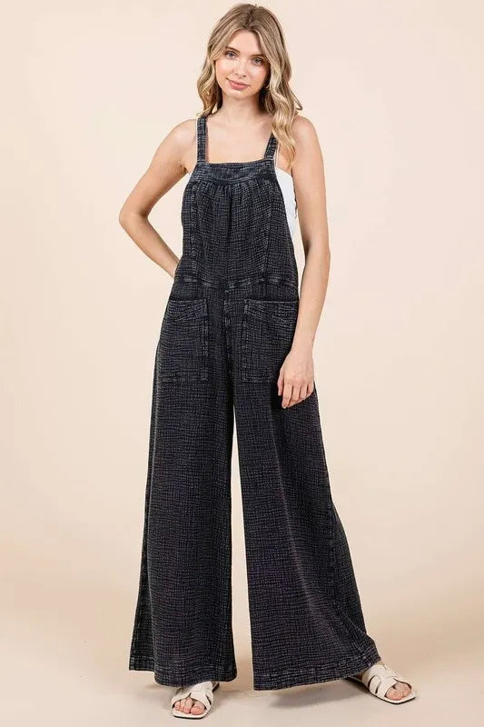 Washed Black Mittoshop Textured Wide Leg Overalls 1