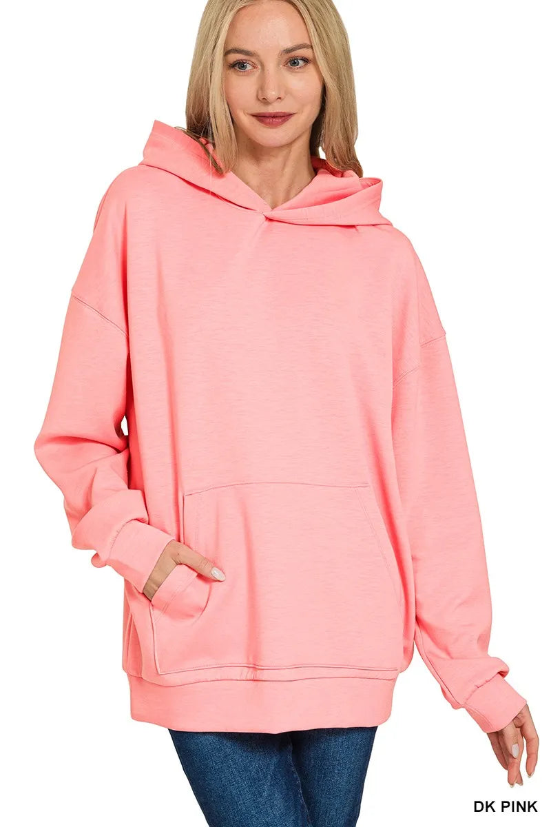 Dk Pink Zenana Oversized Scuba Hoodie With Kangaroo Pocket 4
