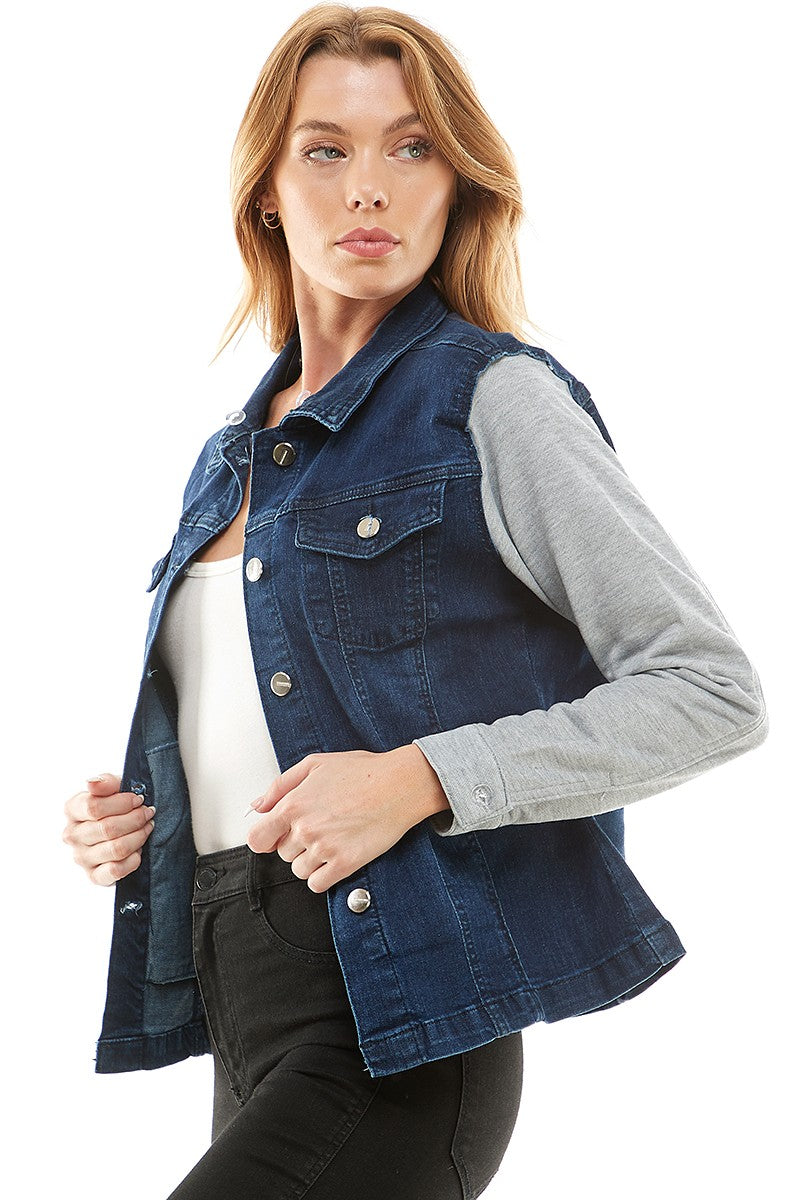 Spendex Ladies Denim Jacket With Fleece Hoodie