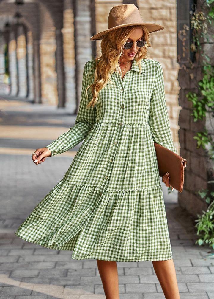 Black Gingham Long Sleeve Dress