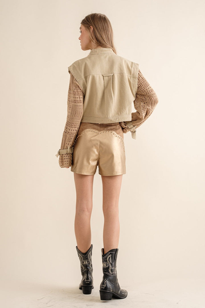 Twill Crop Crochet Slv Jacket | Anekay