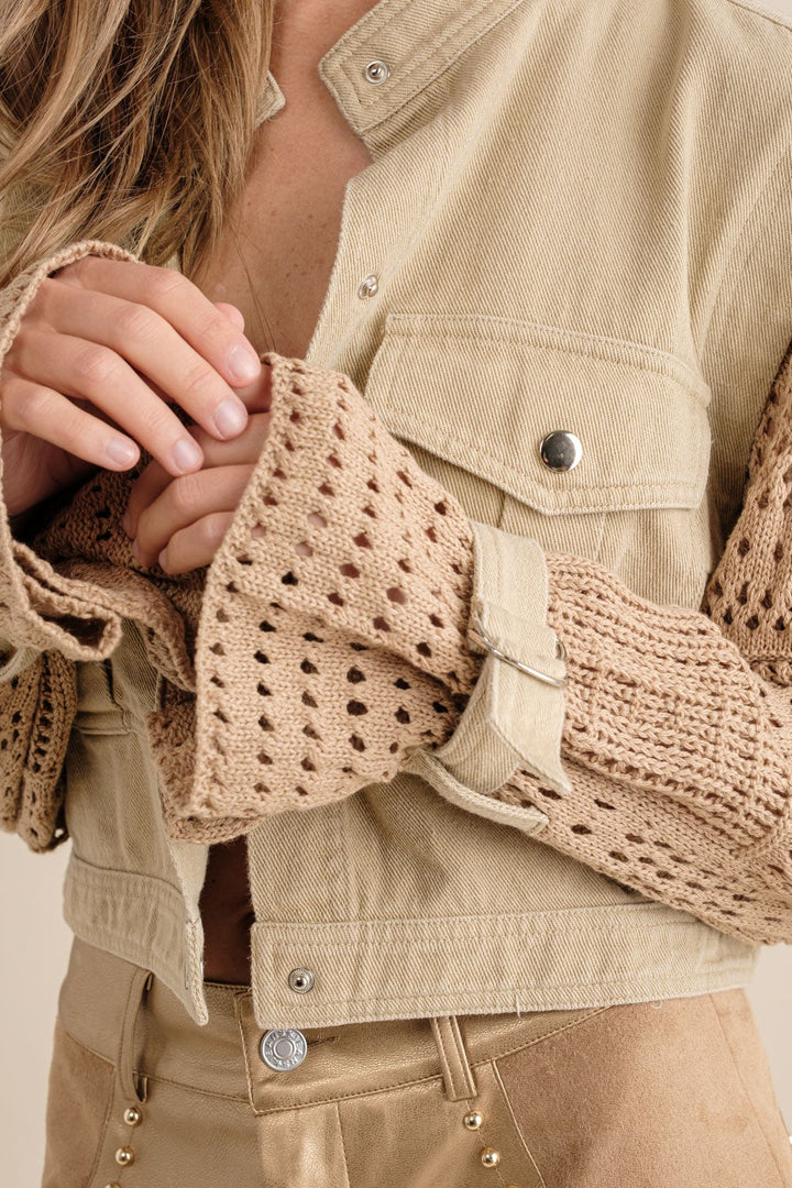 Twill Crop Crochet Slv Jacket | Anekay