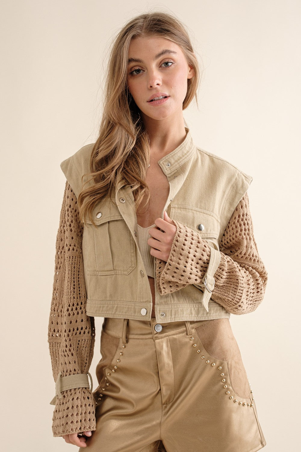 Twill Crop Crochet Slv Jacket | Anekay
