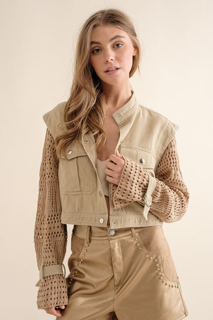 Twill Crop Crochet Slv Jacket | Anekay