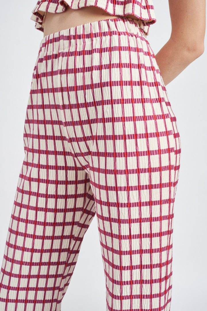 Pink Plaid High Waist Plad Pants