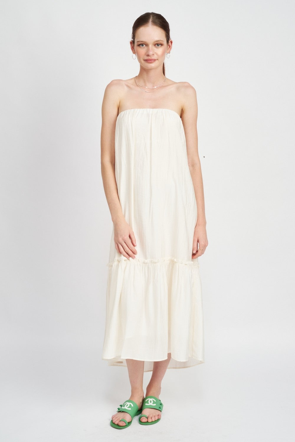 Off White Strapless Tiered Maxi Dress