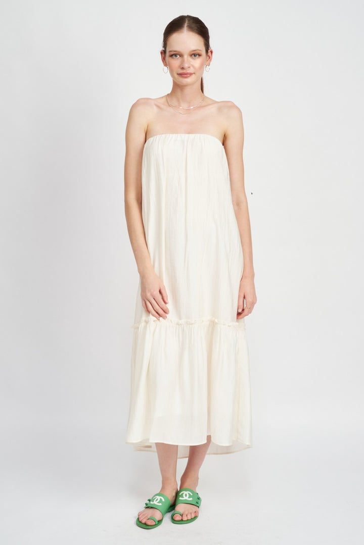 Off White Strapless Tiered Maxi Dress