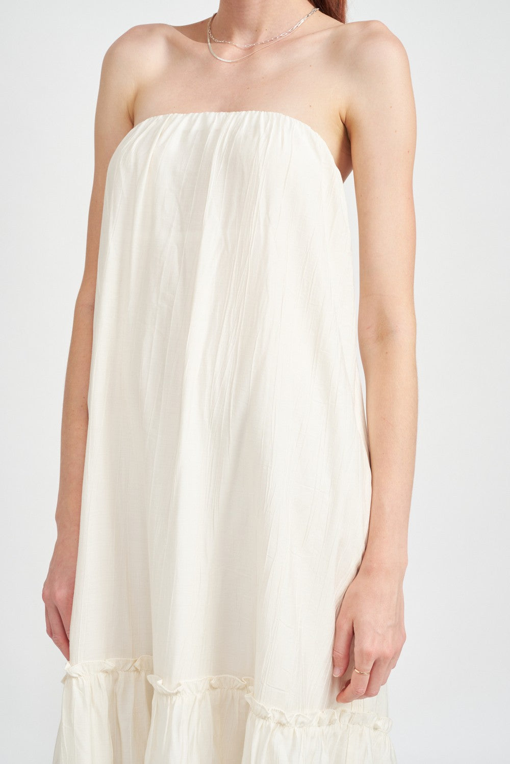 Off White Strapless Tiered Maxi Dress