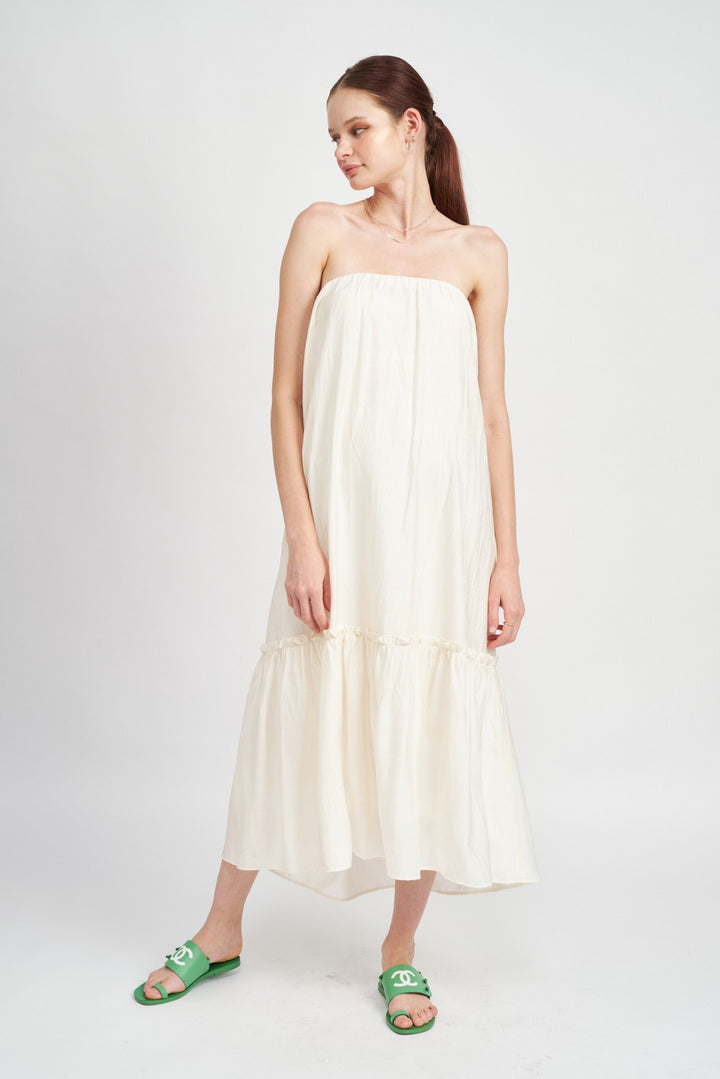Off White Strapless Tiered Maxi Dress