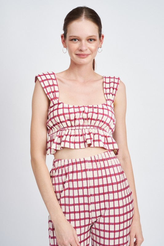 Pink Plaid Ruffled Crop Top