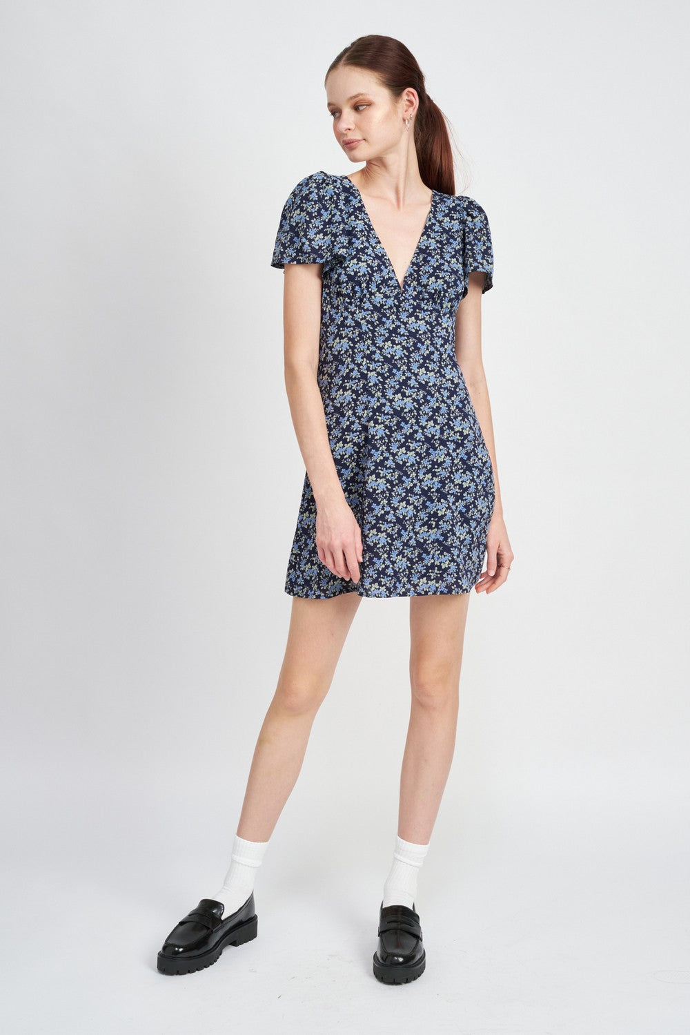 Deep V Neck Floral Dress