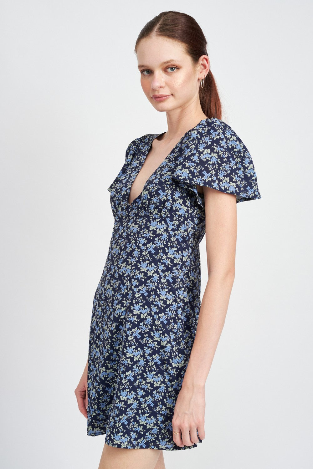 Deep V Neck Floral Dress