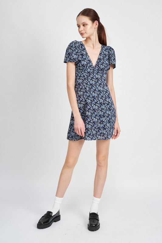 Deep V Neck Floral Dress