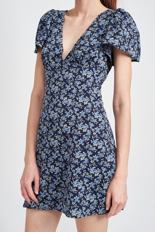 Deep V Neck Floral Dress