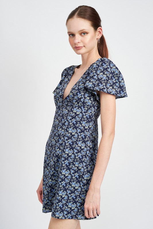 Deep V Neck Floral Dress