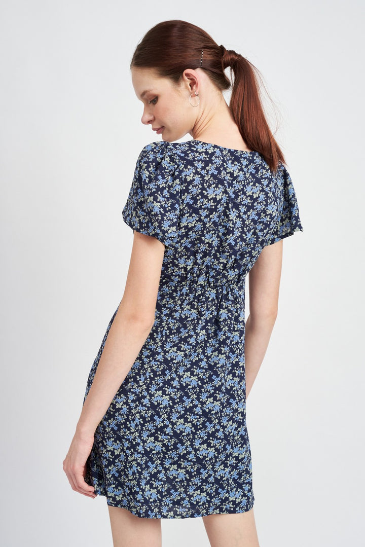 Deep V Neck Floral Dress
