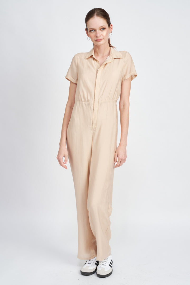 Short Sleeve Jumpsuit With Open Back
