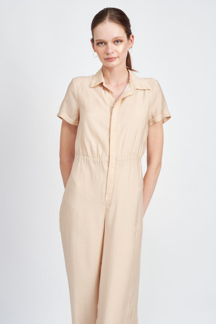 Short Sleeve Jumpsuit With Open Back