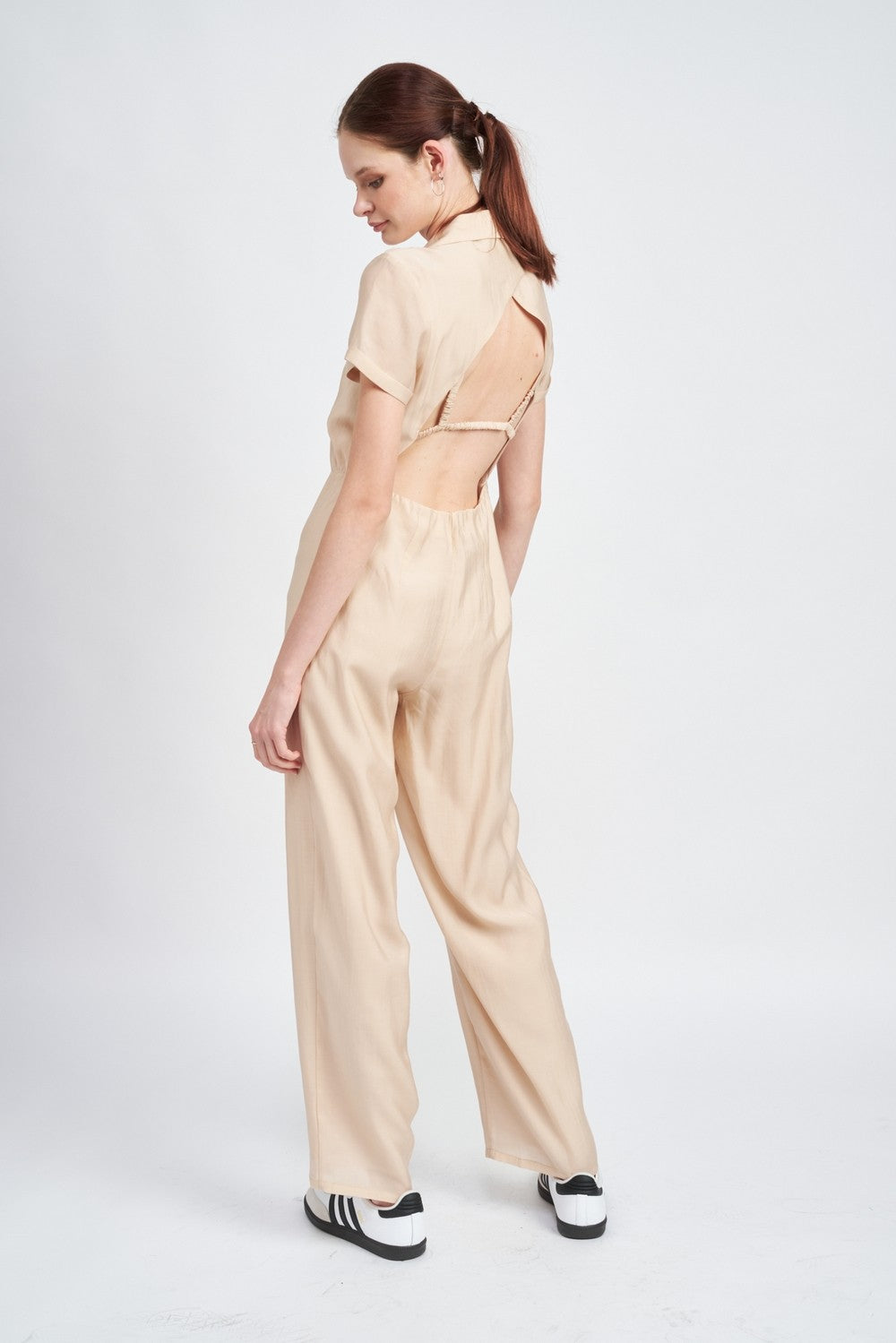 Short Sleeve Jumpsuit With Open Back
