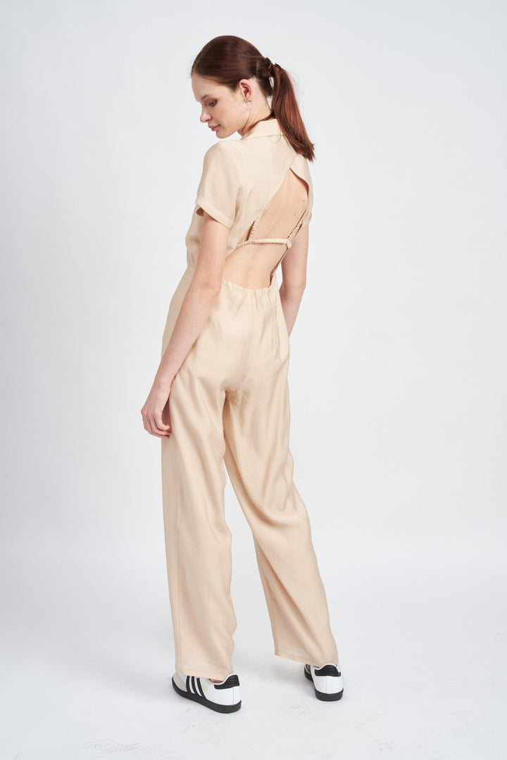 Short Sleeve Jumpsuit With Open Back