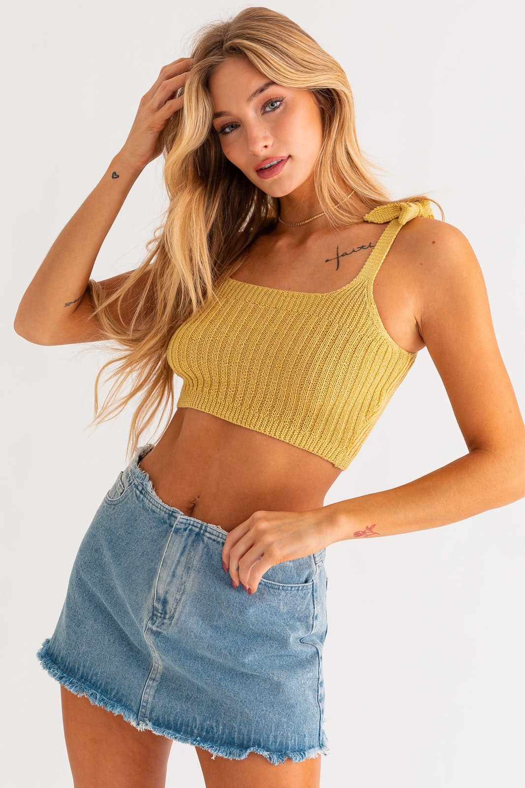 Melon Shoulder Tie Knit Tank