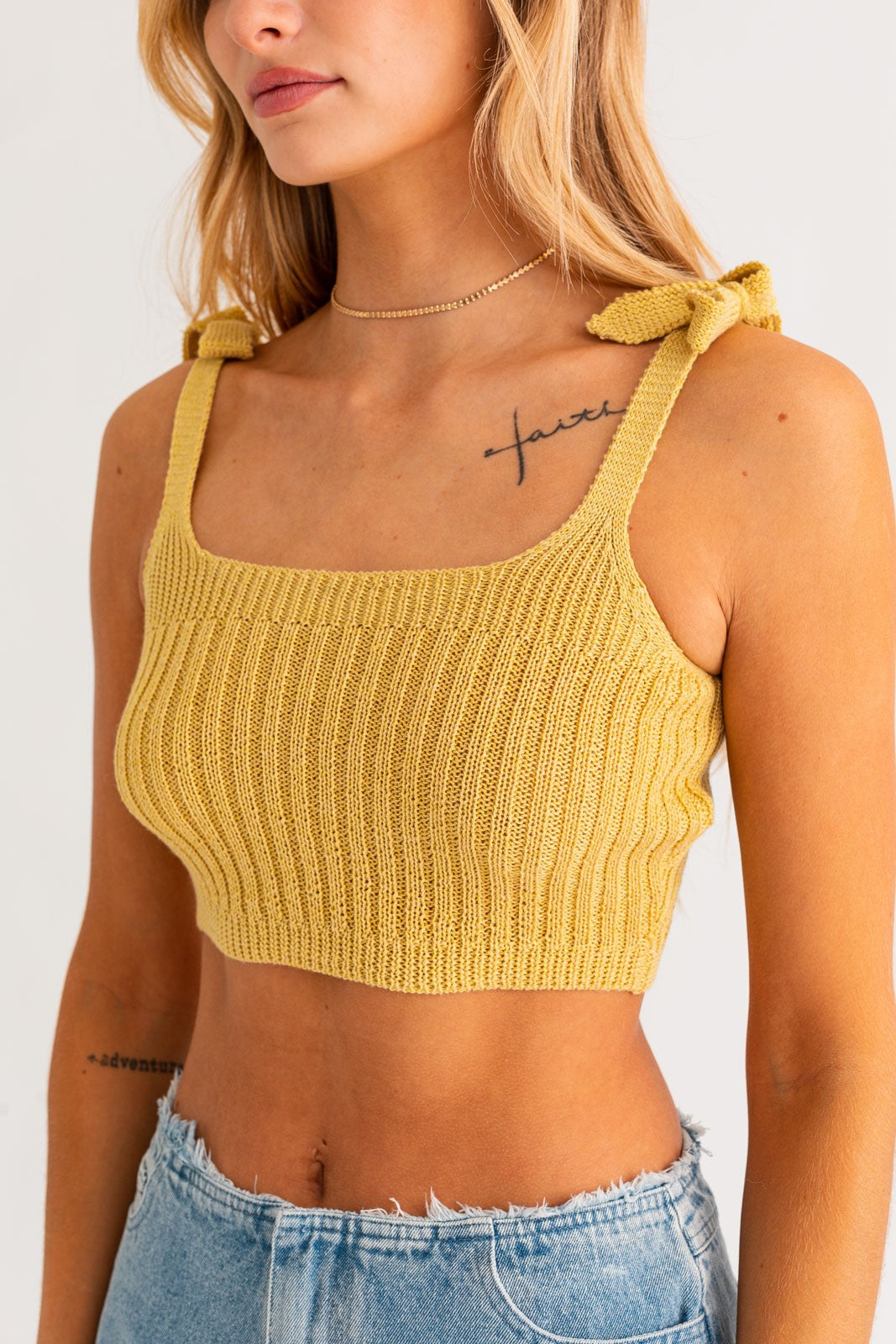 Melon Shoulder Tie Knit Tank