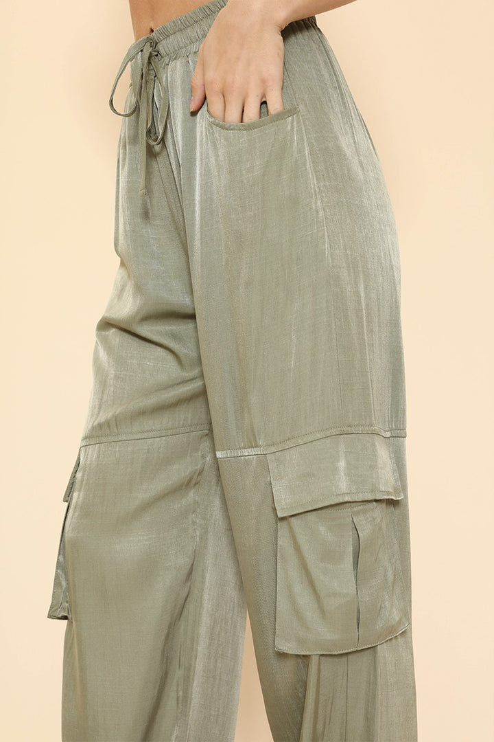 Satin Wide Leg Cargo Pants