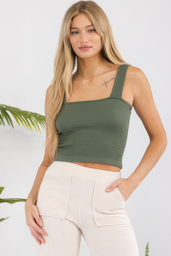 Black Seamless Textured Crop Tank