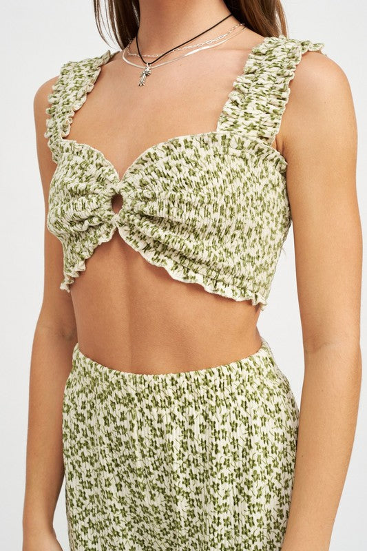 O Ring Smocked Crop Top
