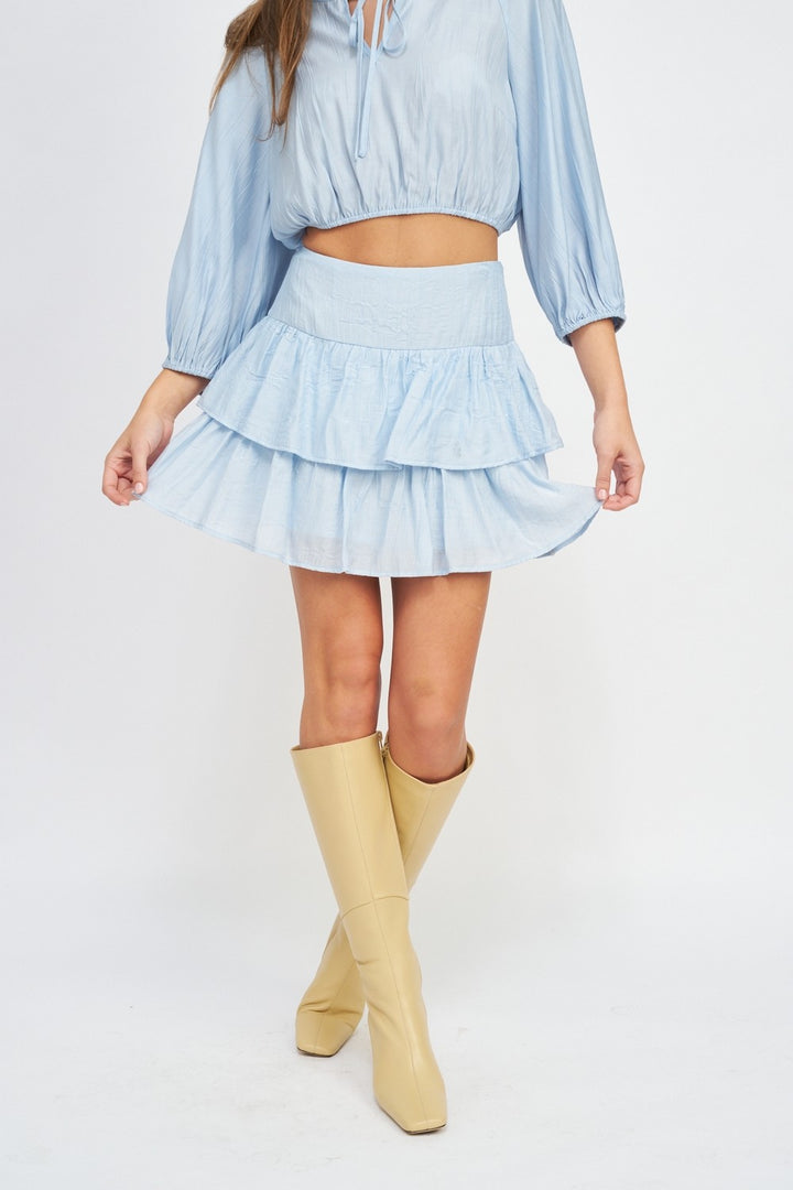 Blue Tiered High Waist Mini Skirt