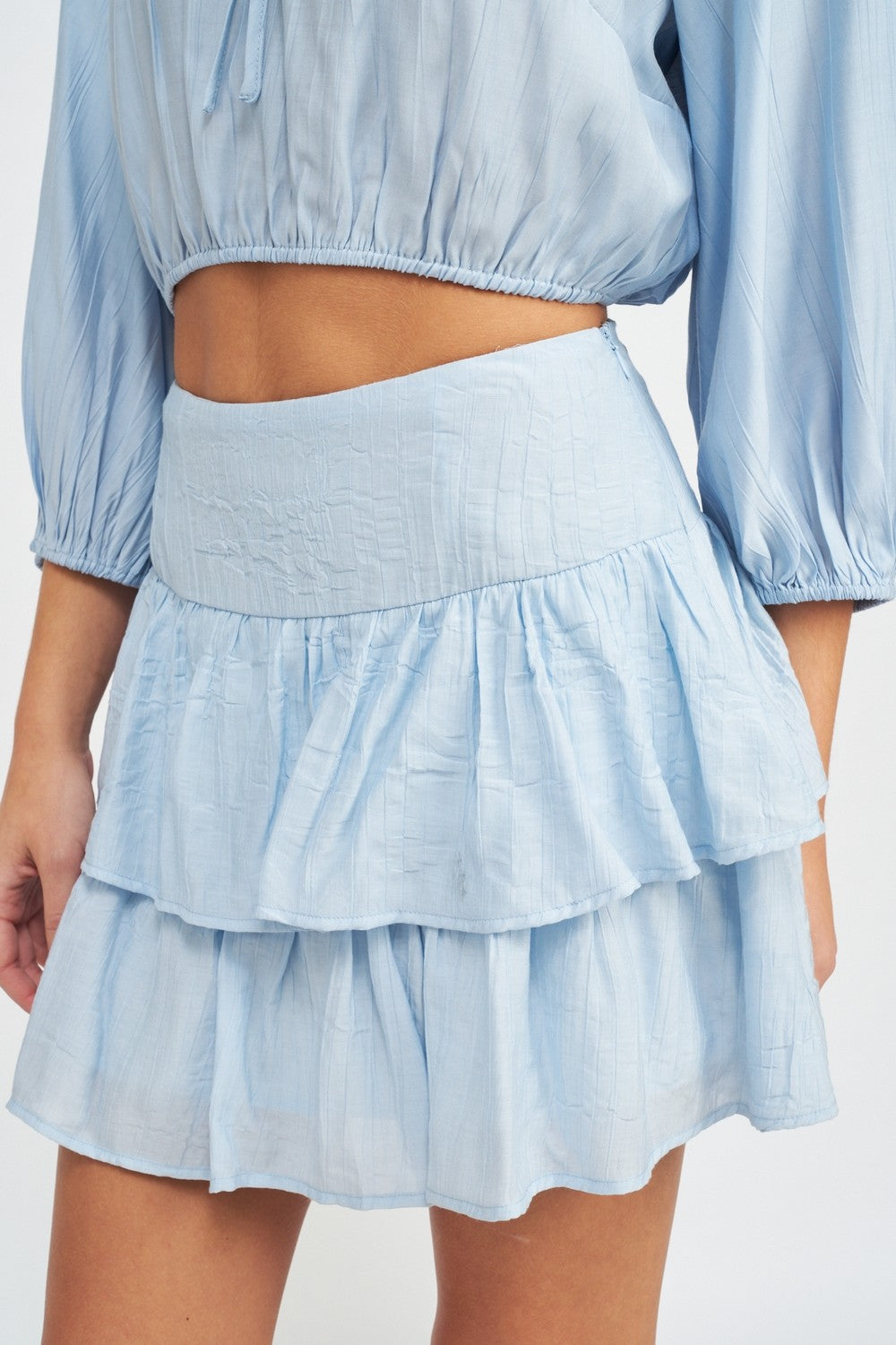 Blue Tiered High Waist Mini Skirt