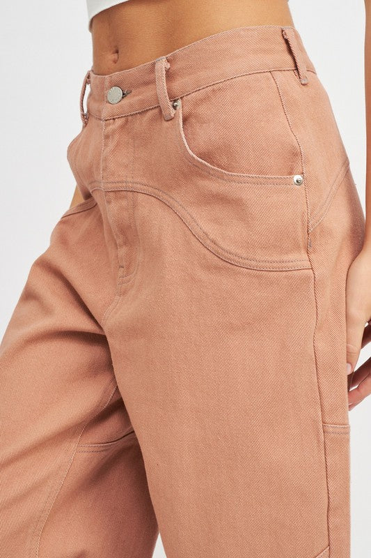 Terracotta Contrasted Stitch Detail Wide Pants