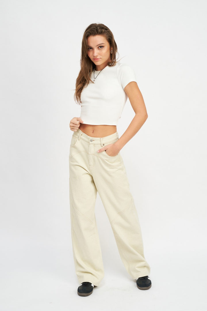 Contrasted Stitch Detail Wide Pants
