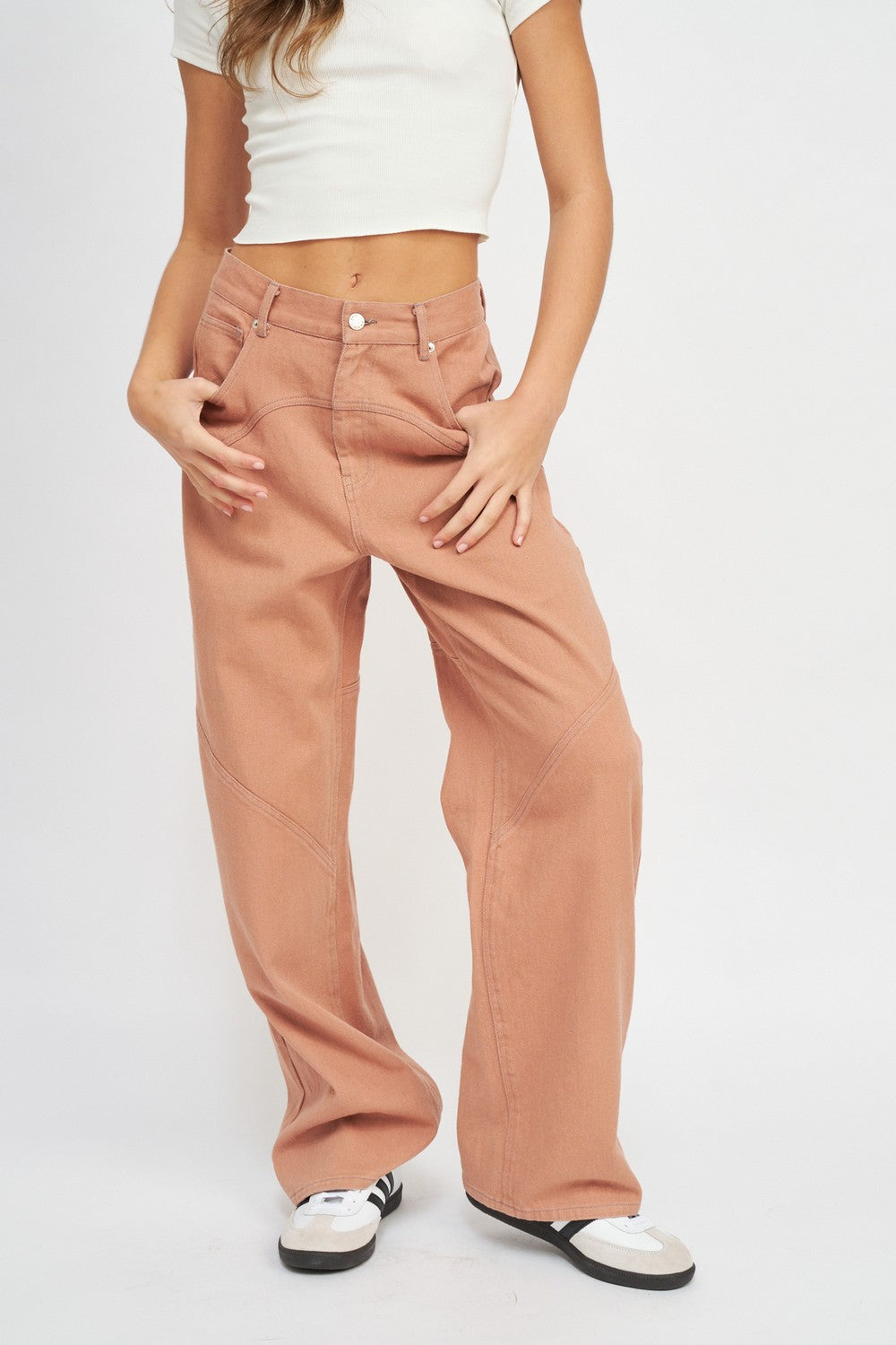 Terracotta Contrasted Stitch Detail Wide Pants
