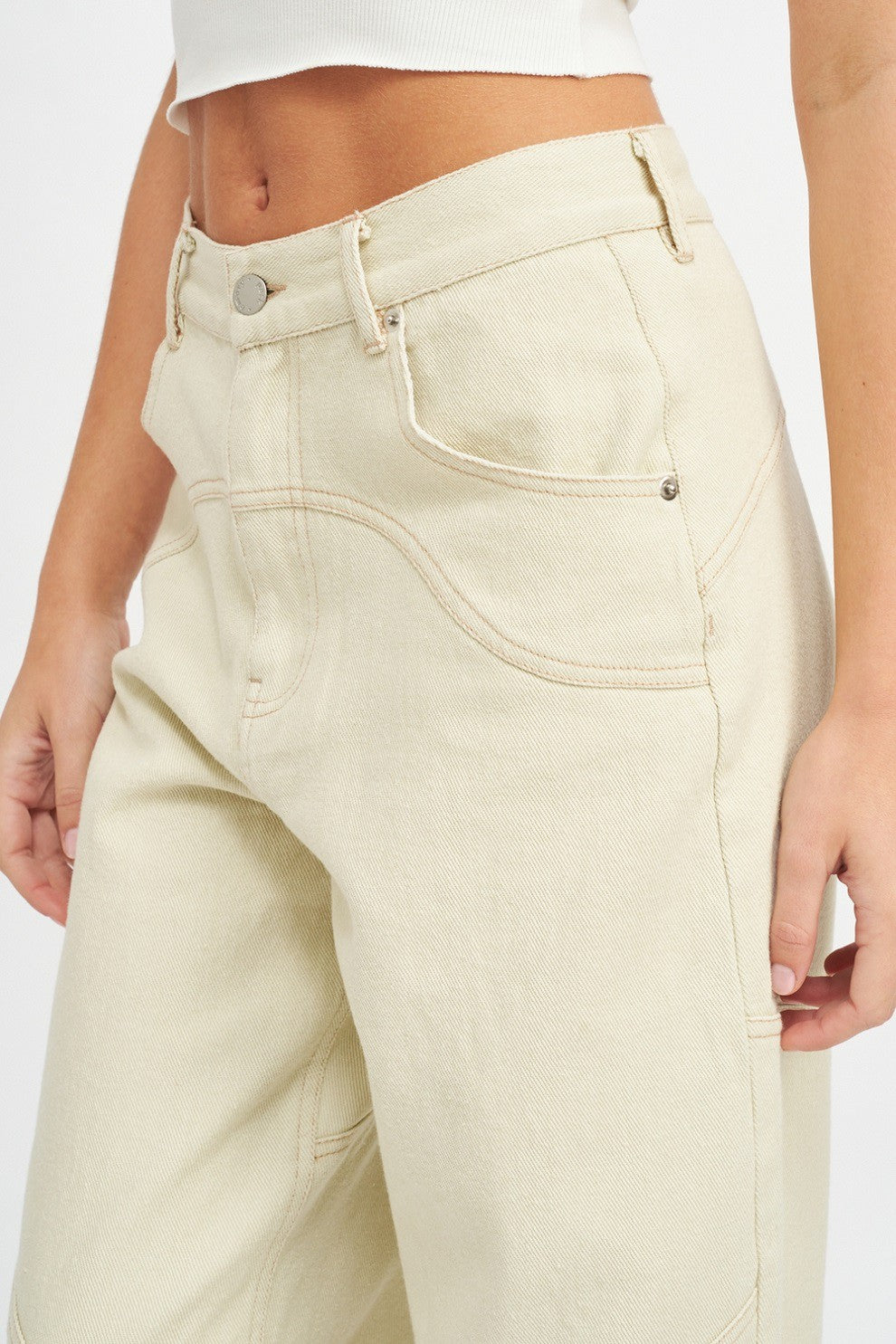 Contrasted Stitch Detail Wide Pants