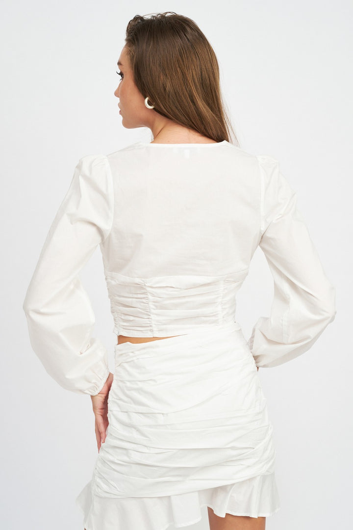 V Neck Shirred Crop Top