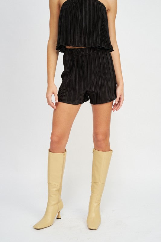 Sage High Waist Shorts With Elastic Waistband