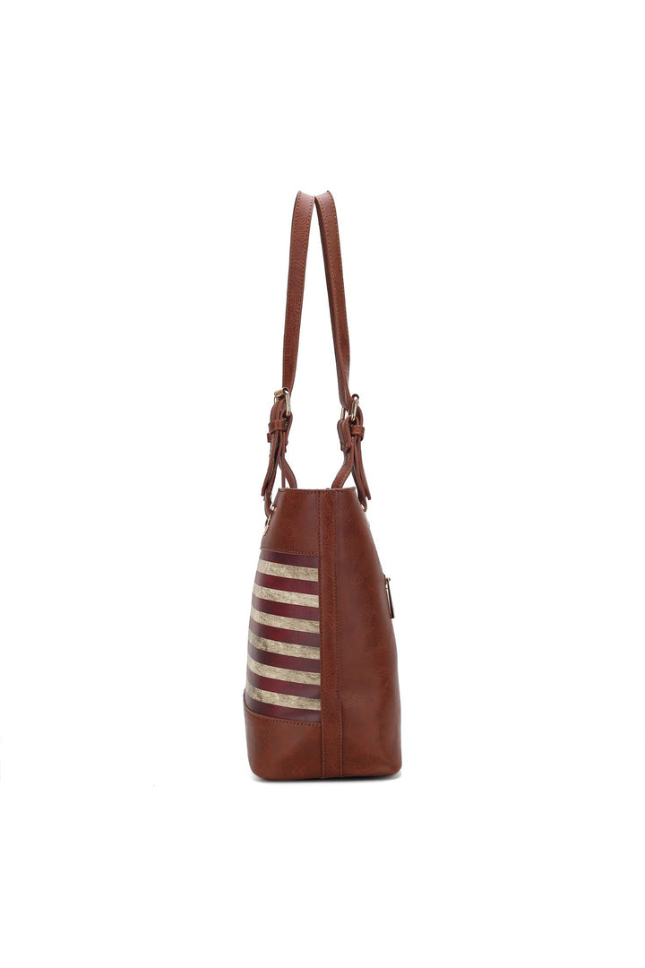 Chocolate Mkf Collection Vera Flag Pattern Tote Bag By Mia K