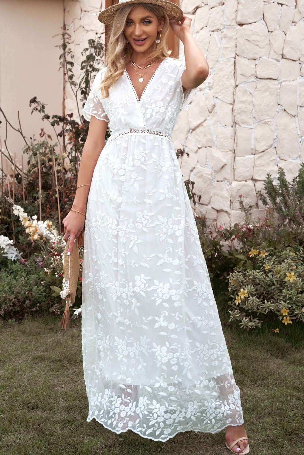 white Lace Maxi Dress | Anekay