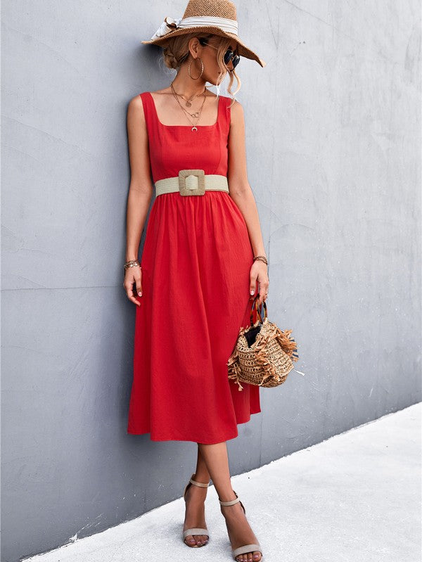 Red Womens Sleeve Less Dress