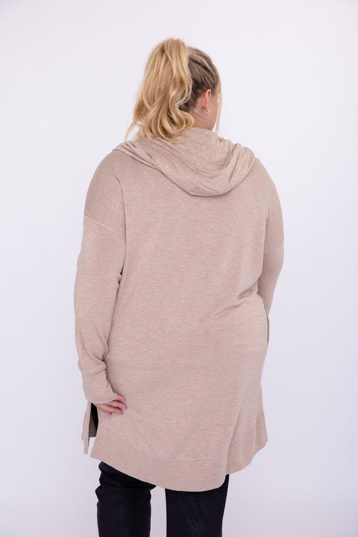 Natural Curvy Longline Hooded Cardigan With Pockets