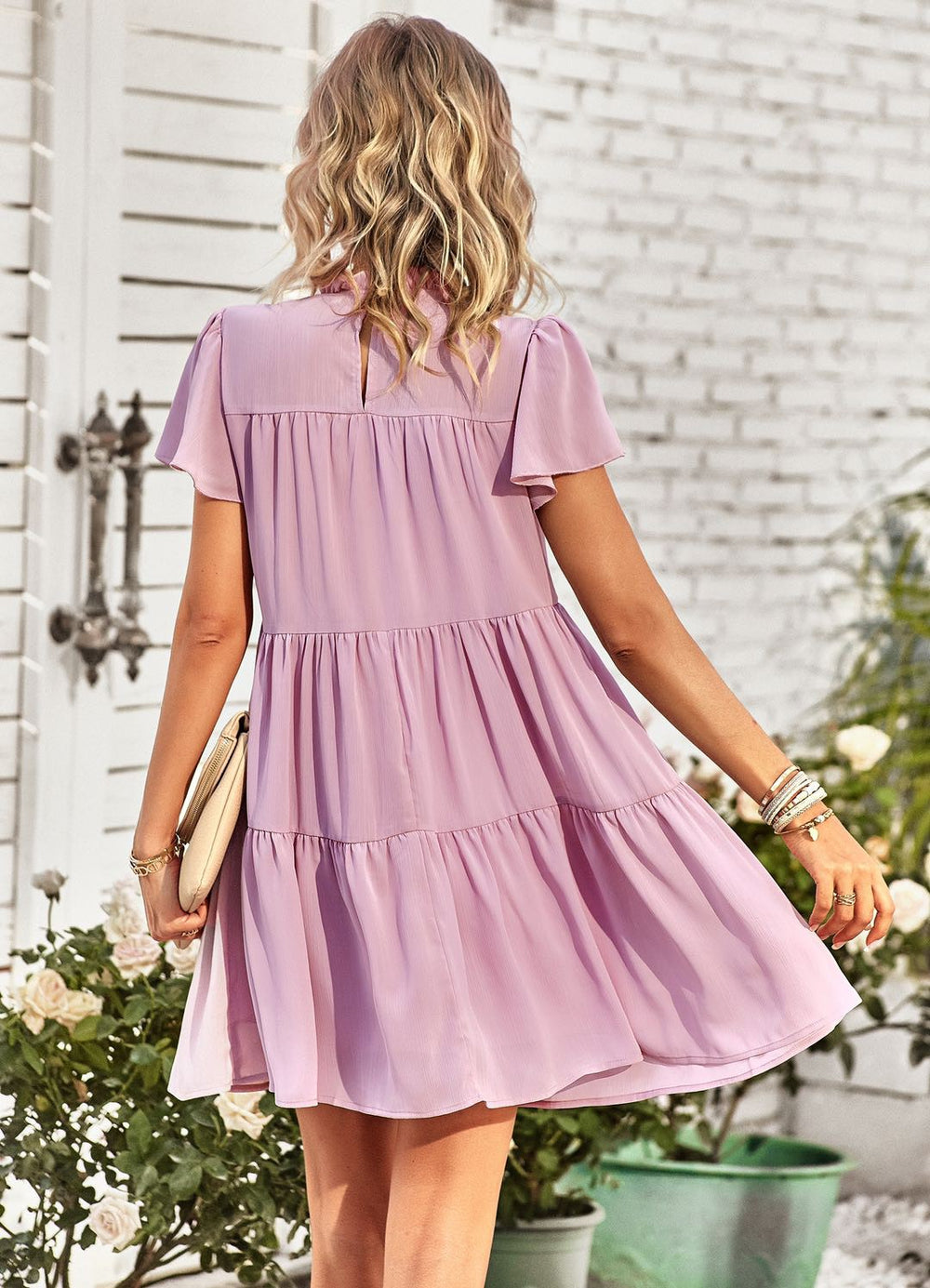 Lilac Smocked Tiered Mini Dress