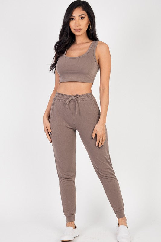 Cloud French Terry Cropped Tank Top Joggers Set