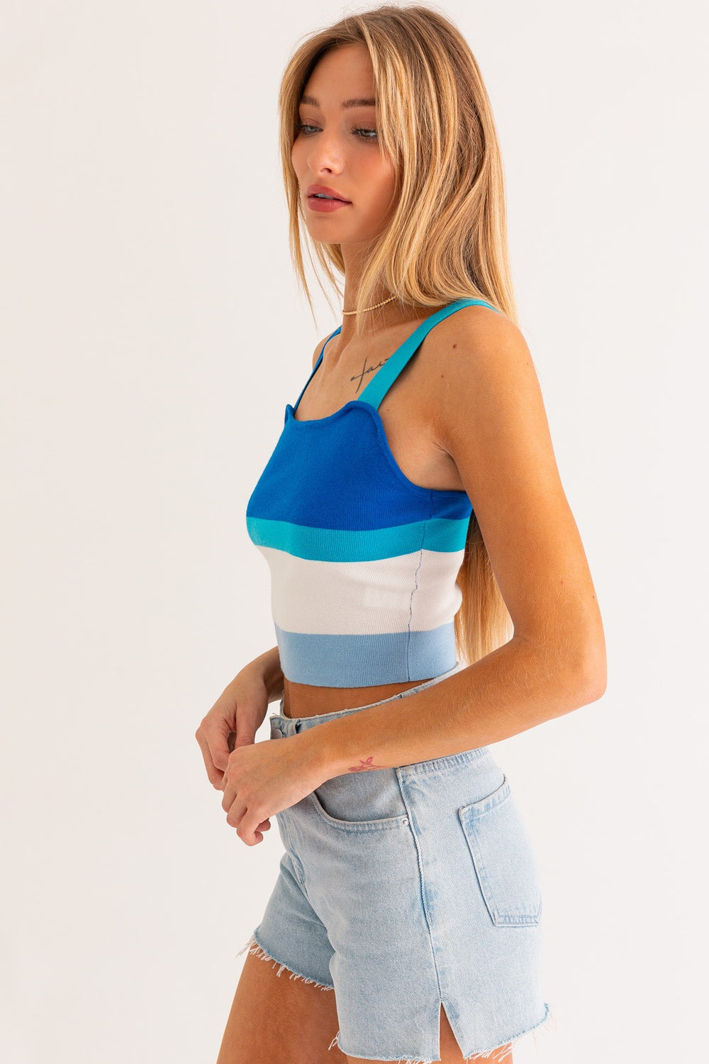 Blue Multi Stripe Knit Tank